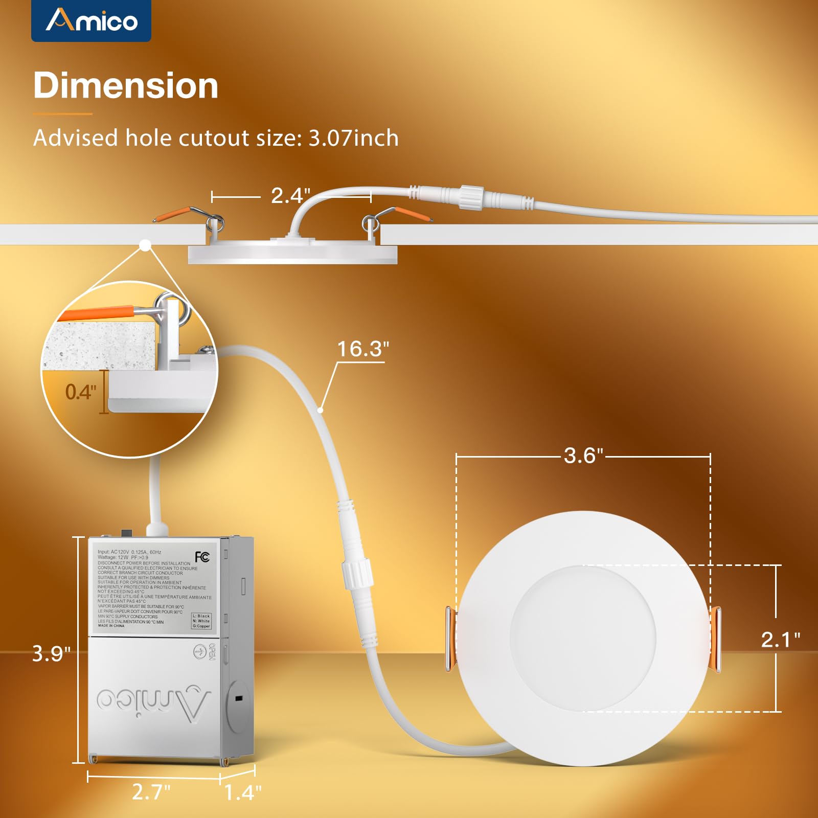 Amico 2700K-5000K color temperature downlight for customizable mood