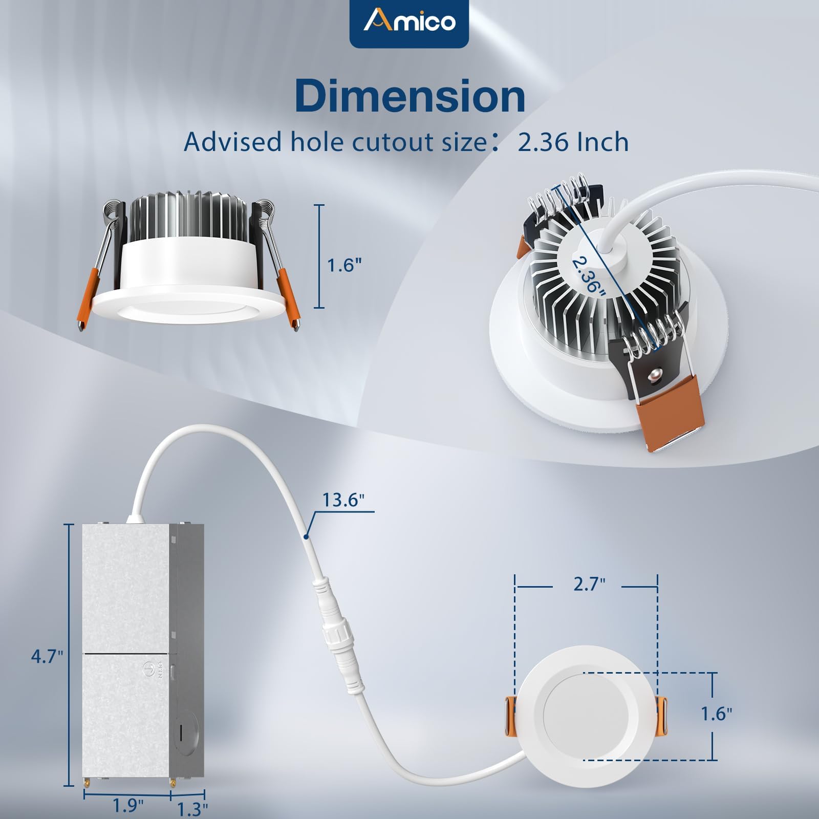 Amico 2700K–5000K switchable light ideal for living spaces.