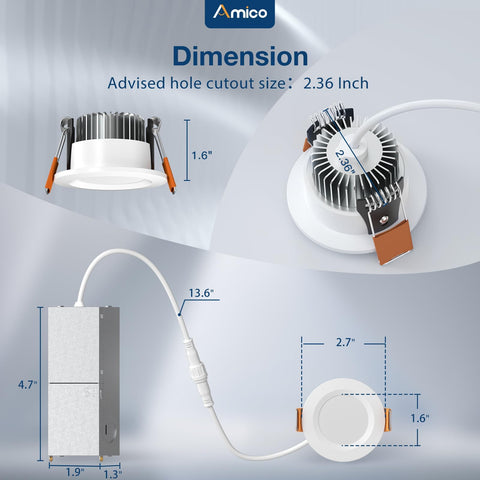 Amico 2700K–5000K switchable light ideal for living spaces.