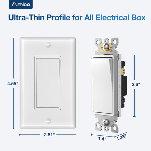 Amico 30-pack white decorator-style switch face suitable for modern rooms.