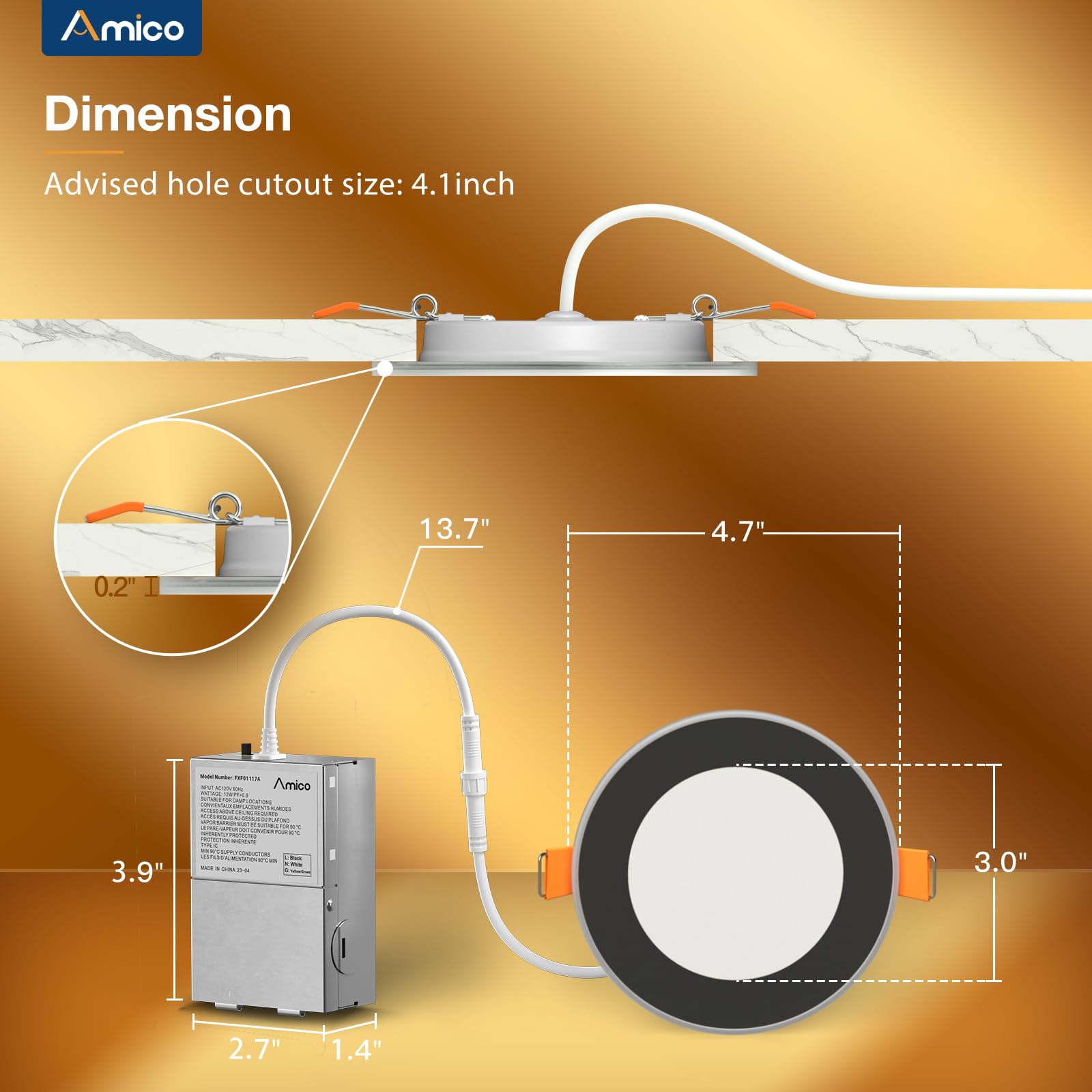 Amico 4-inch LED downlight 3500K for neutral, comfortable illumination