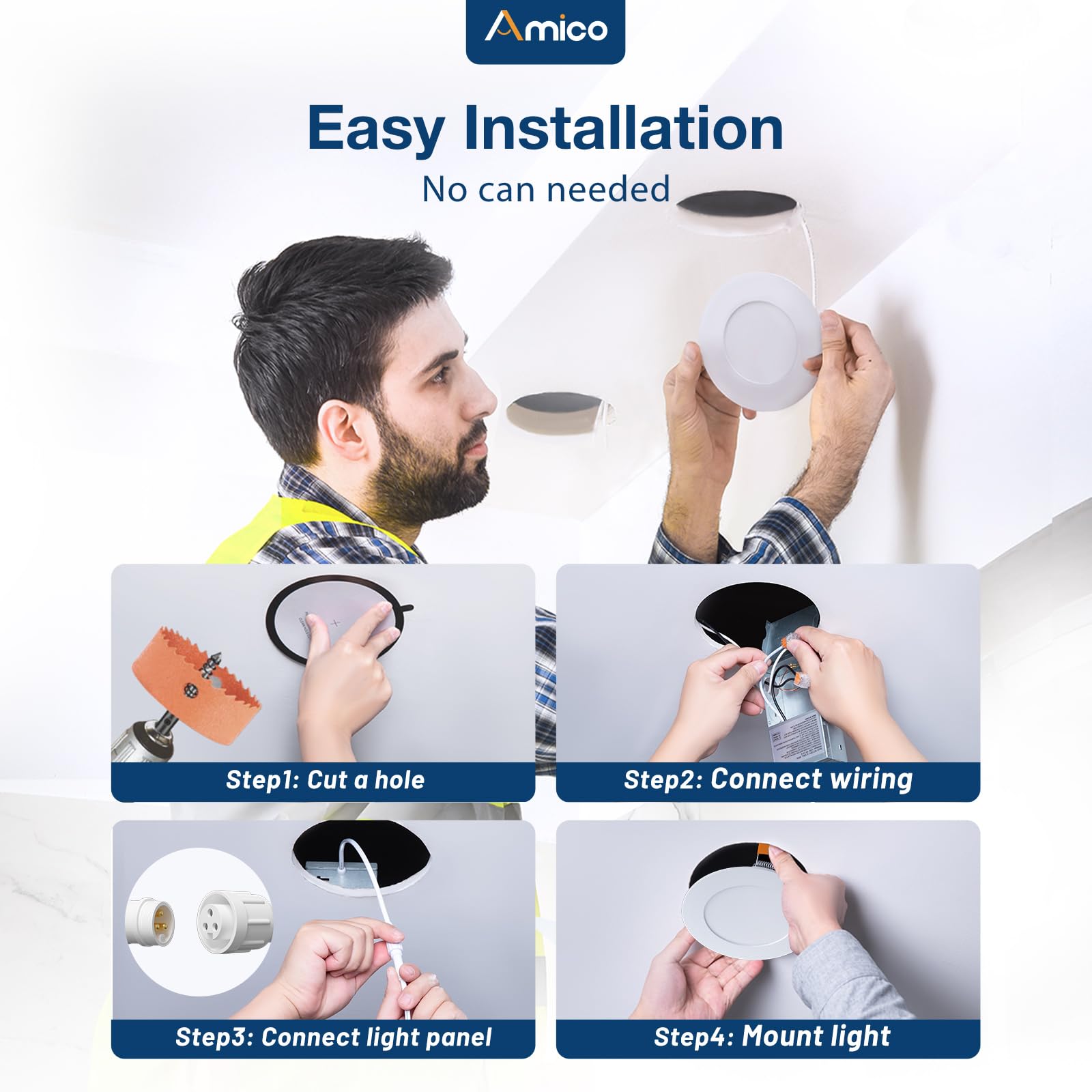 Amico 4-pack recessed lights set for bright, even illumination
