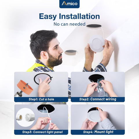 Amico 4-pack recessed lights set for bright, even illumination