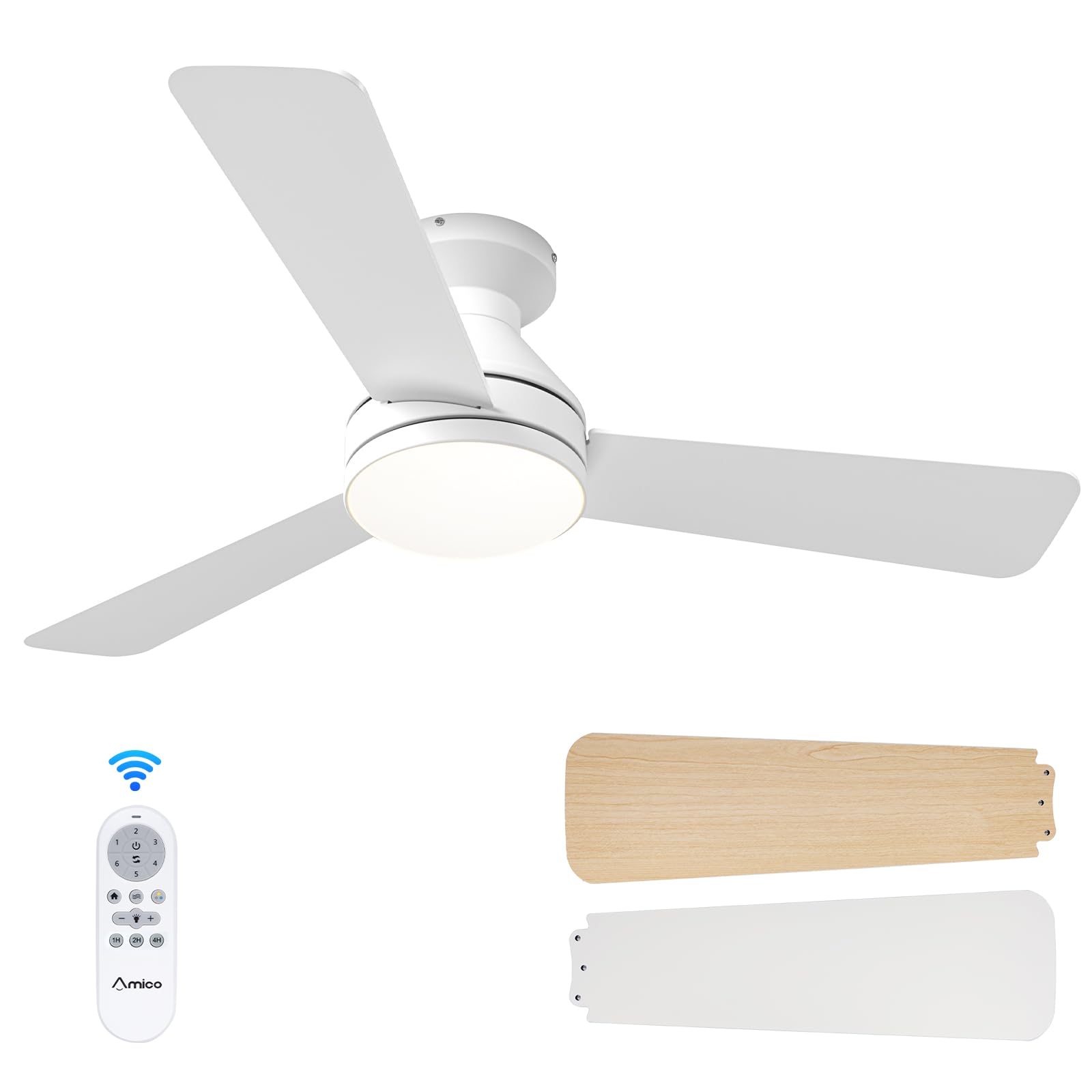 Amico 42-inch ceiling fan with light remote in action, energy-efficient cooling.