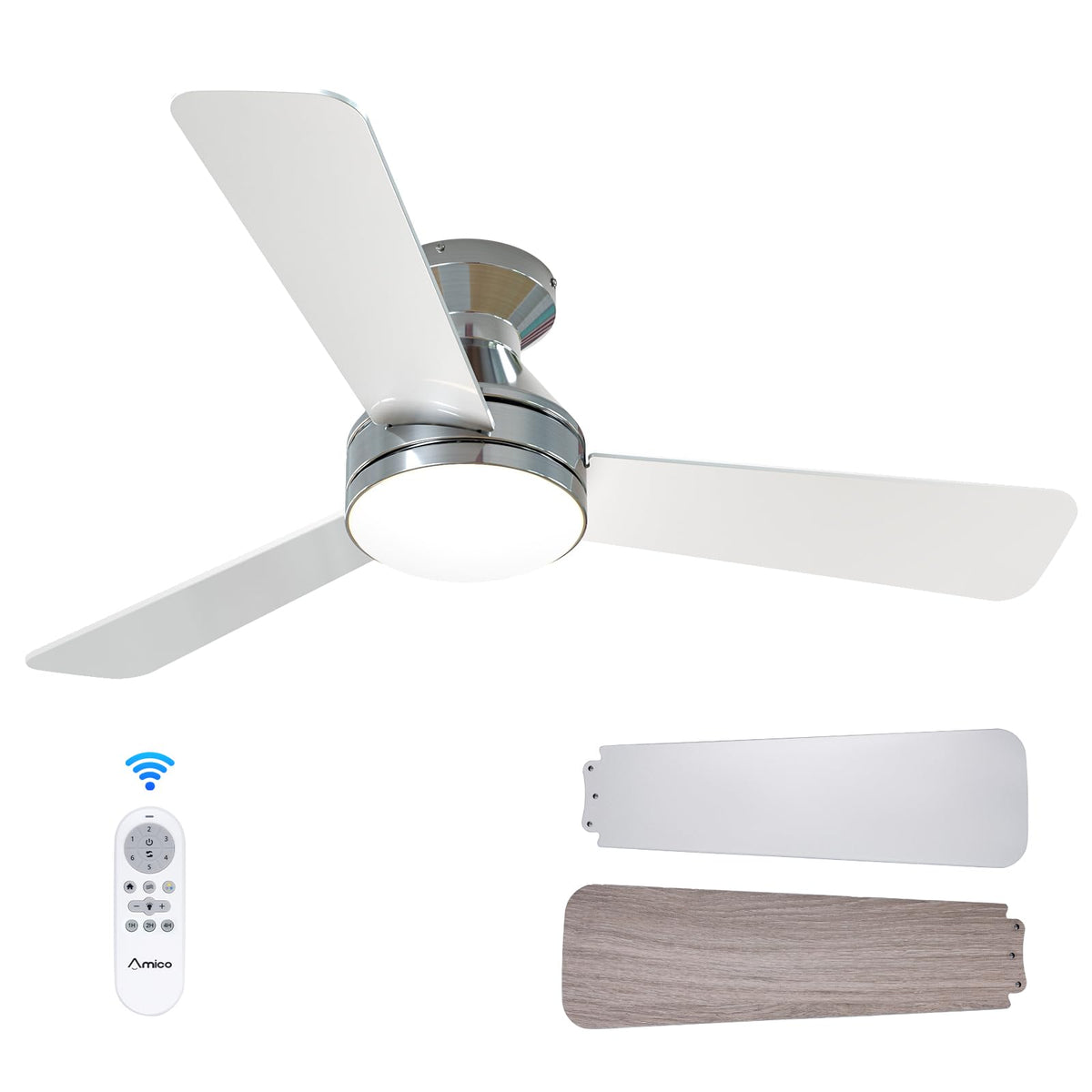 Amico 42in ceiling fan with light and remote in nickel finish for stylish cooling