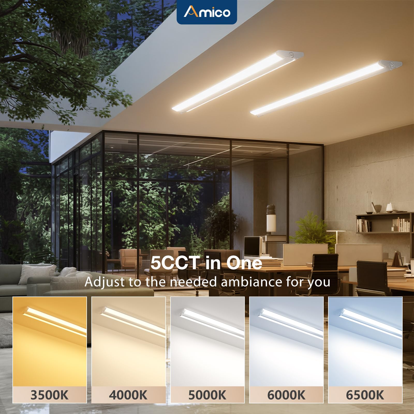 Amico 4ft wraparound with color temperature control panel demonstrating adjustable warmth