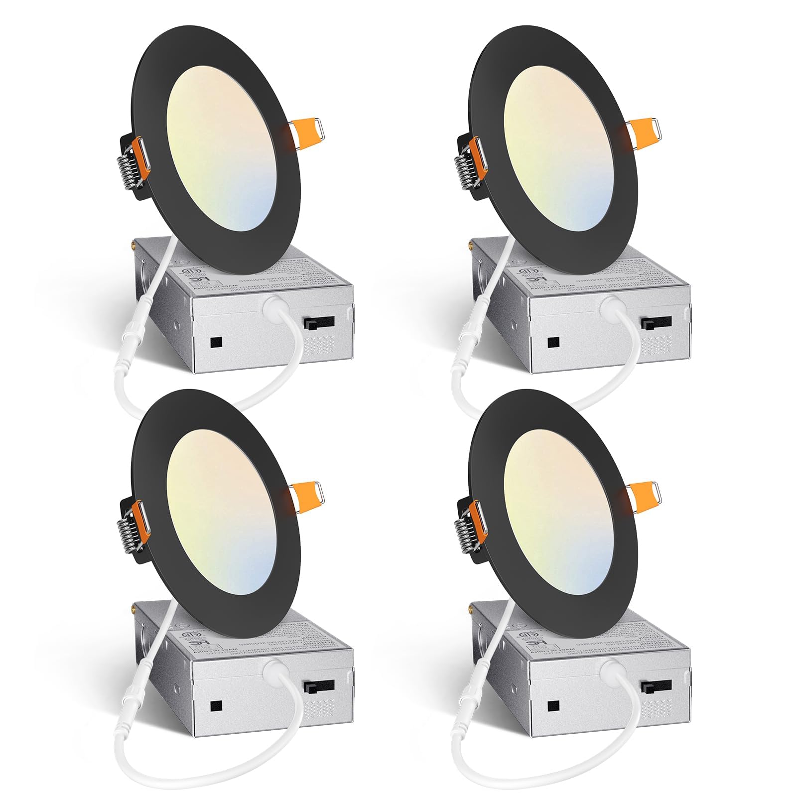 Amico 4in black recessed downlight with junction box for clean, high-performance ceiling lighting.