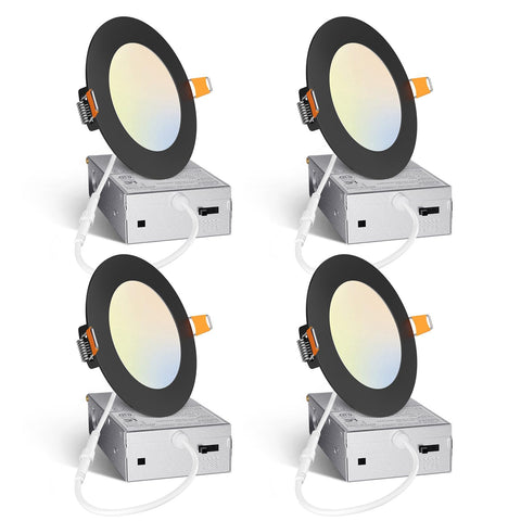 Amico 4in black recessed downlight with junction box for clean, high-performance ceiling lighting.