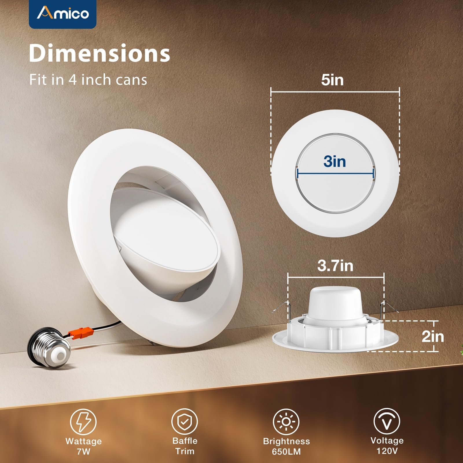 Amico ETL and FCC certified downlight ensures safety and compliance.