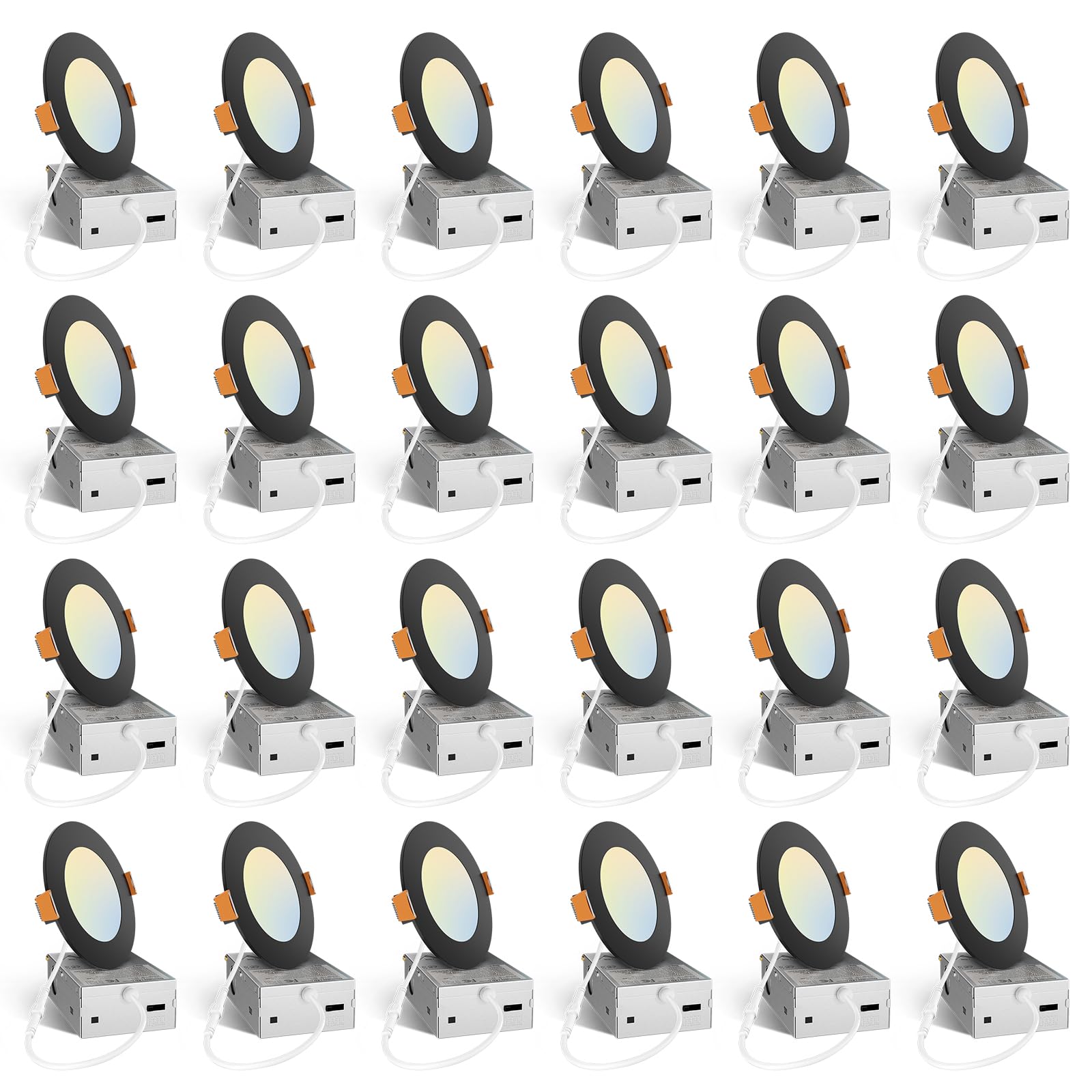 Amico 4-inch black LED downlight front view with slim profile for ceilings