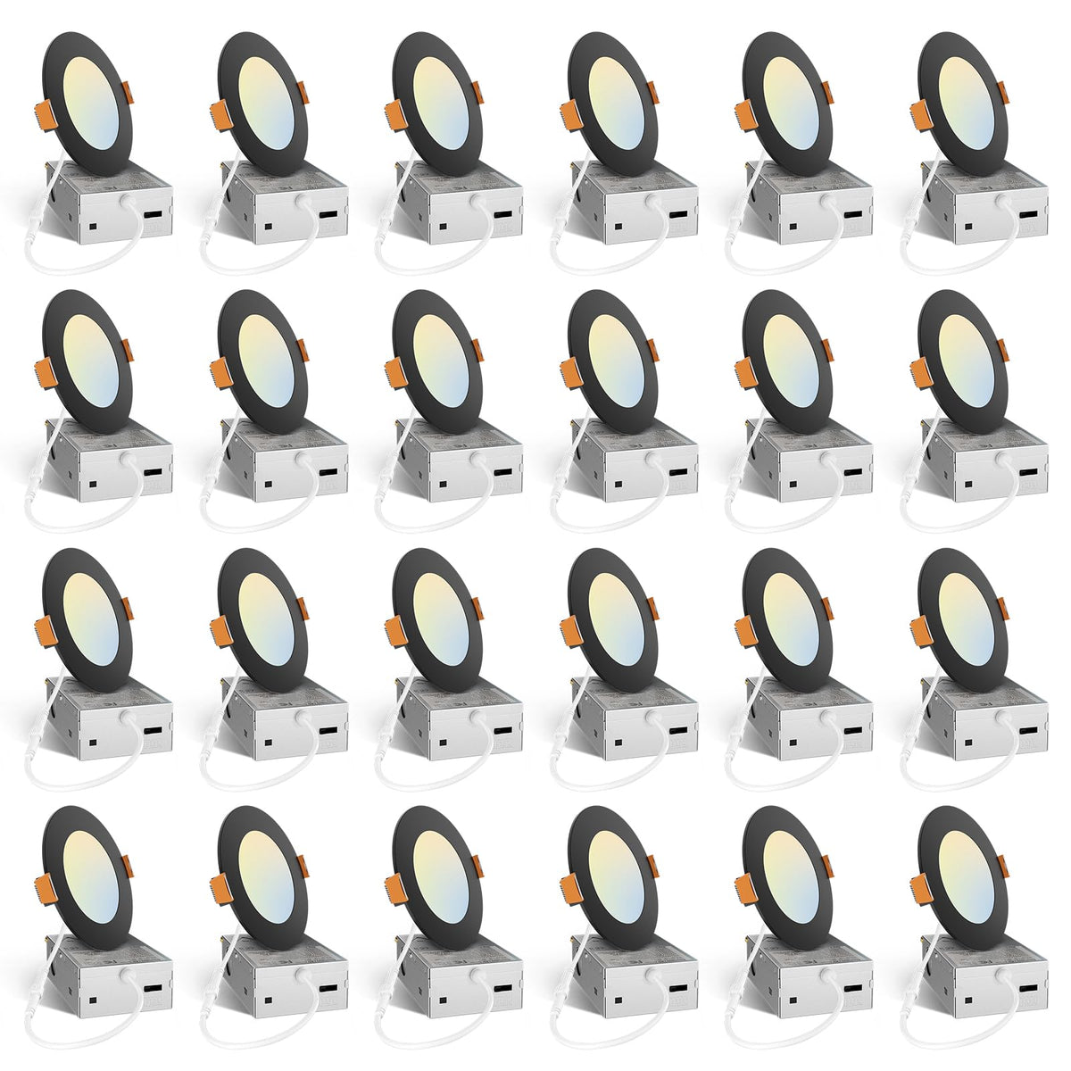 Amico 4-inch black LED downlight front view with slim profile for ceilings