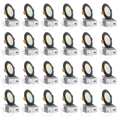 Amico 4-inch black LED downlight front view with slim profile for ceilings