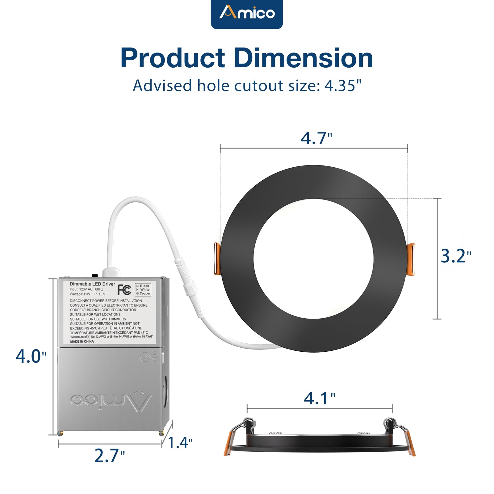 Amico 4-inch black LED downlight IC-rated for insulation safety