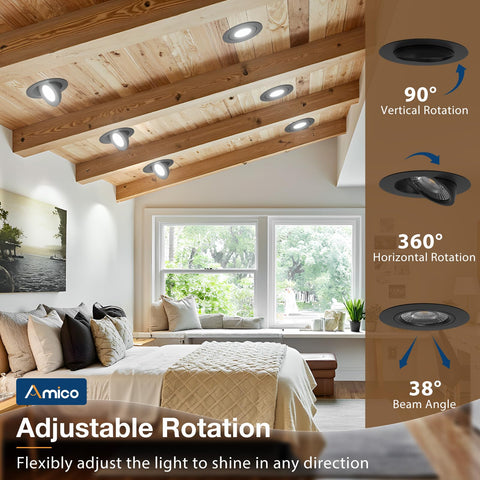 Amico 4-inch gimbal downlight with 90° tilt for adjustable spotlighting