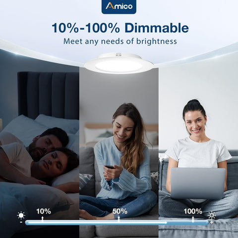 Amico dimmable LED recessed light for smooth brightness control.