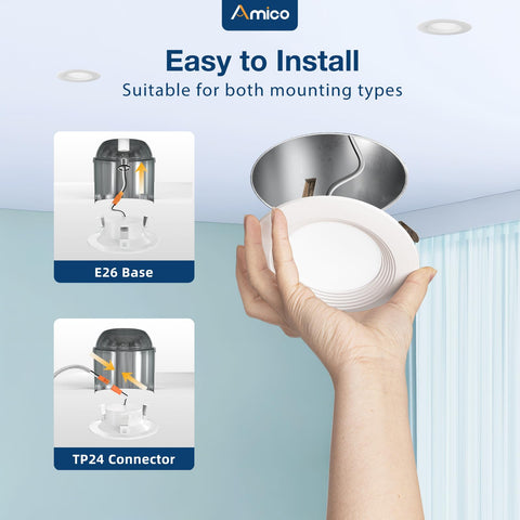 Amico 4-inch recessed light with easy E26 connection.