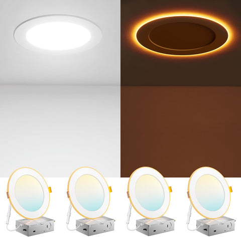 Amico four-pack six-inch LED downlight with night light for ambient ceiling lighting.