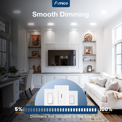 Amico dimmable range from 5% to 100% supports mood and task lighting.