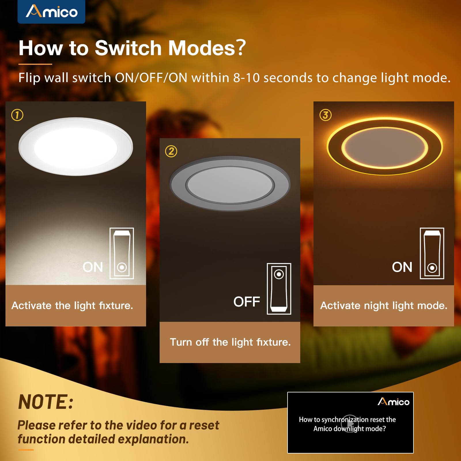 Amico 5CCT color temperature selector demonstrates versatile white tones for any room.
