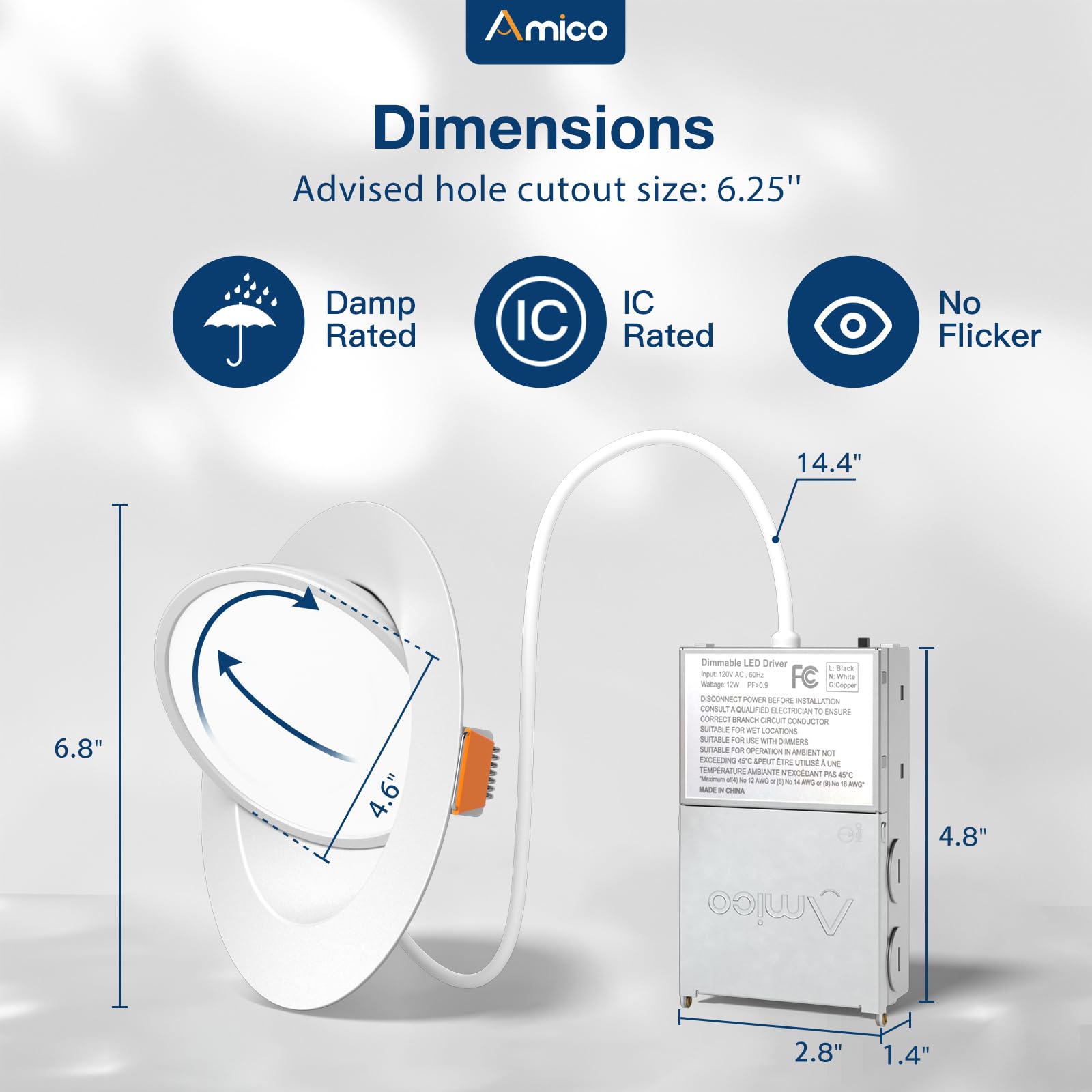 Amico 6-inch recessed light delivers CRI90+ and 1200LM brightness.