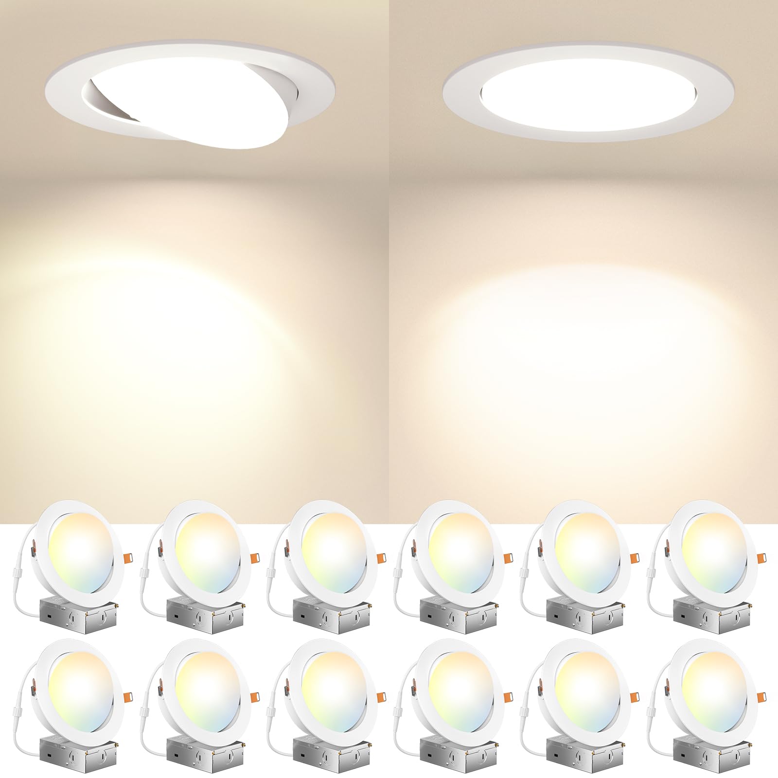 Amico 6-inch gimbal LED downlight with 40-degree tilt for directional room lighting.