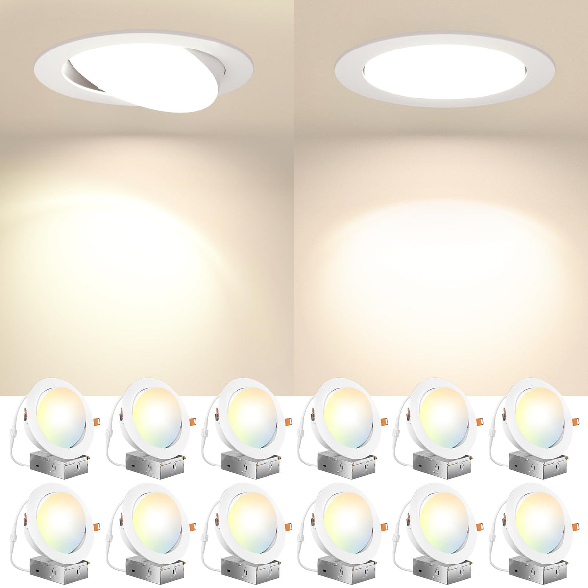 Amico 6-inch gimbal LED downlight with 40-degree tilt for directional room lighting.