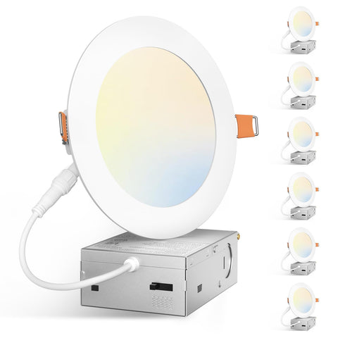 Amico 6-pack 5-inch recessed light with junction box for easy installation.