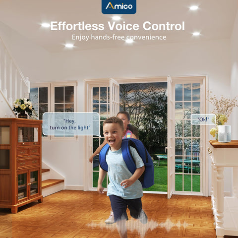 Amico color-changing downlight showing dynamic ambience in a living space.