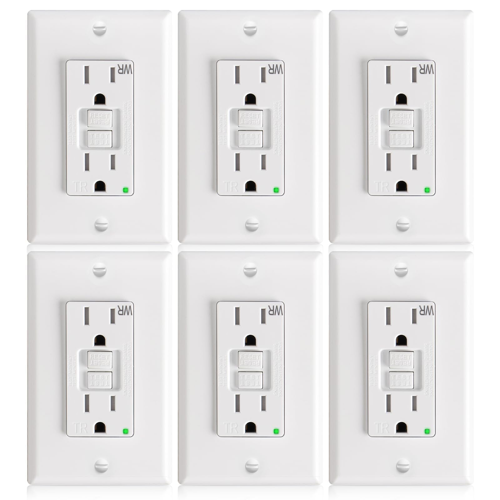 Amico 6-pack GFCI outlet front view for easy installation and protection.