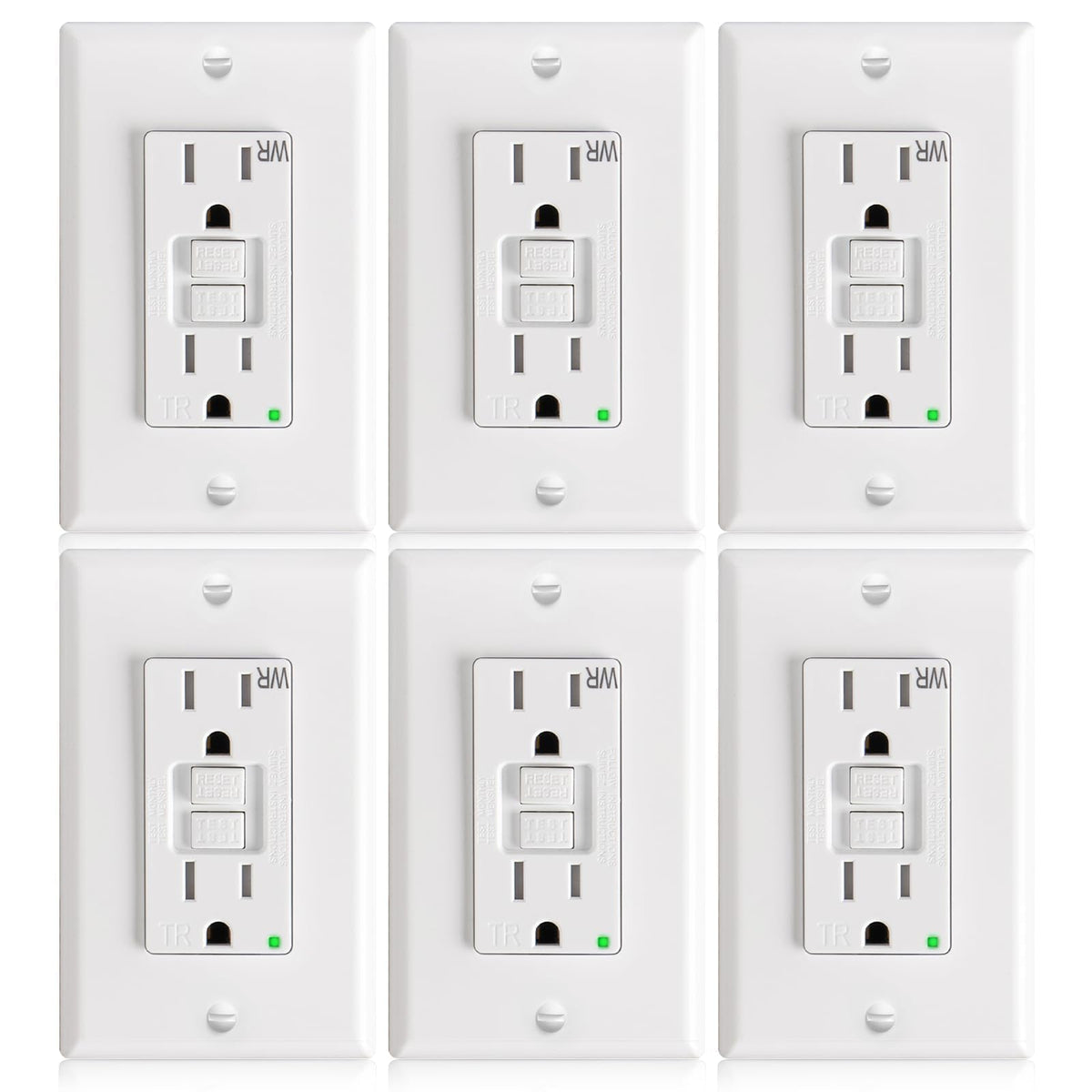 Amico 6-pack GFCI outlet front view for easy installation and protection.