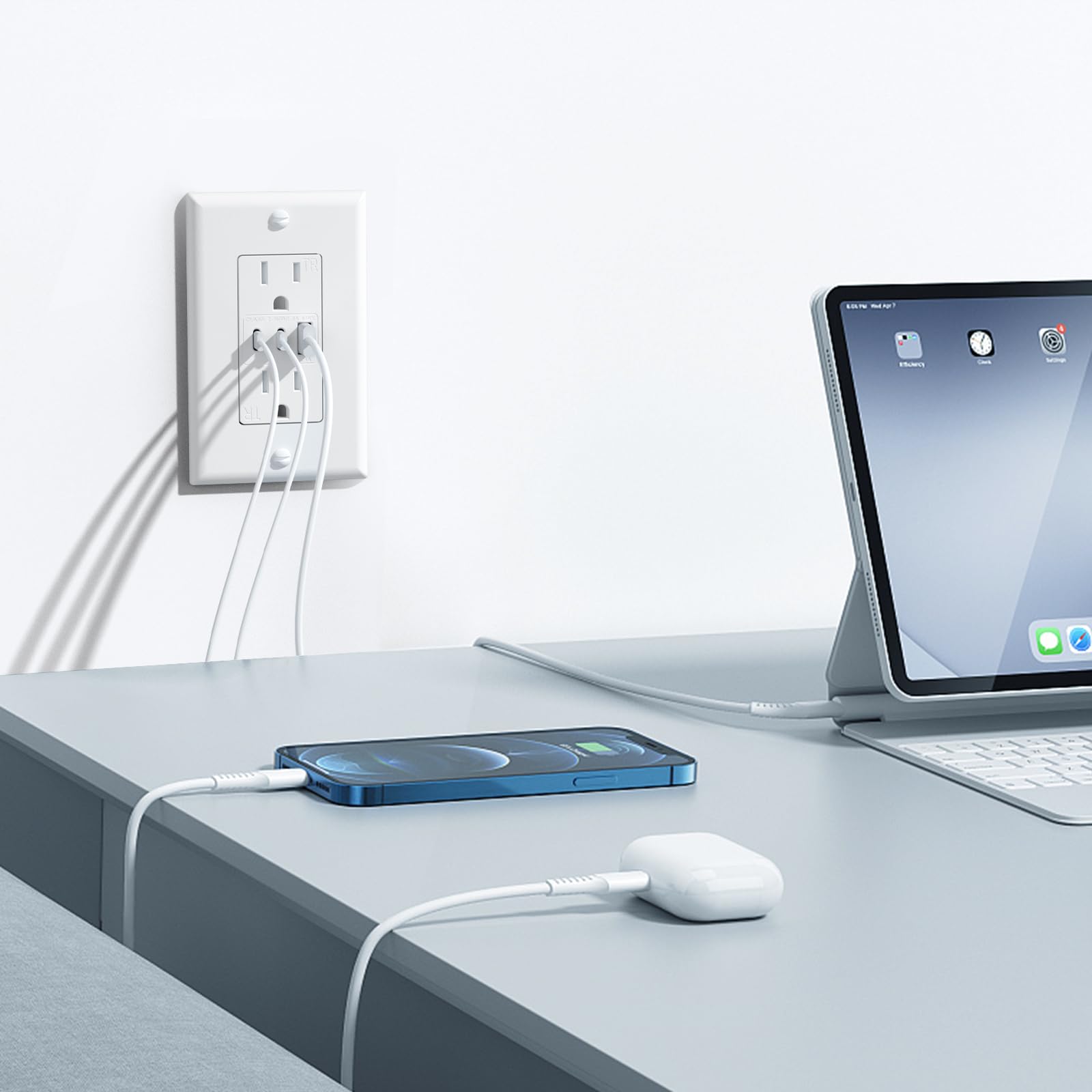 Amico USB-C and USB-A ports ready for fast charging close-up.