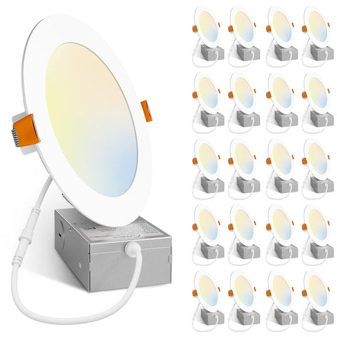 Amico 6-inch ultra-thin LED downlight with junction box for easy ceiling installation.