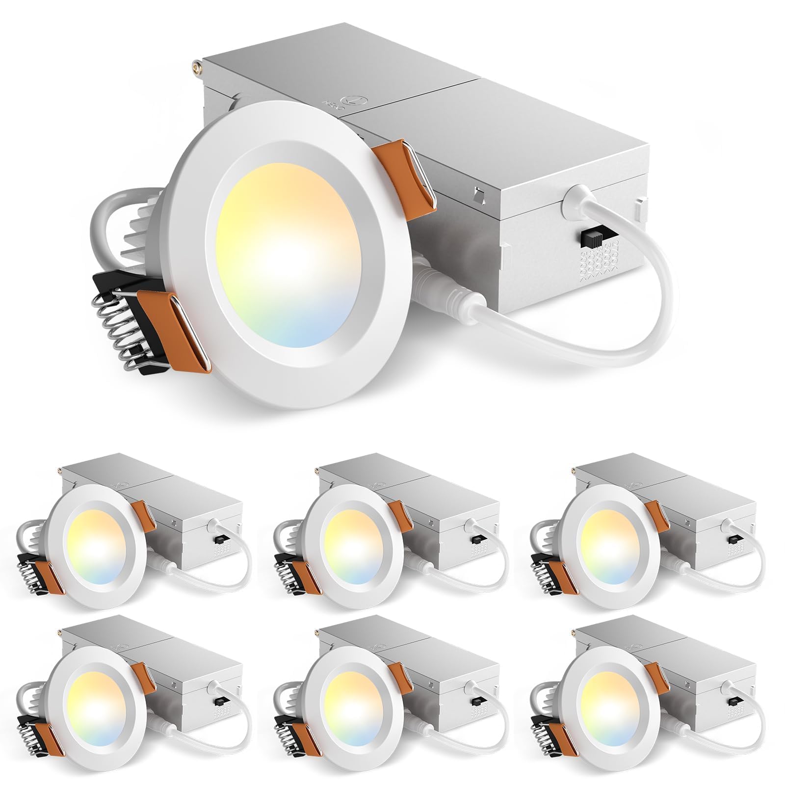 Amico 6 Pack 2in canless ceiling light with junction box for clean, easy installs.