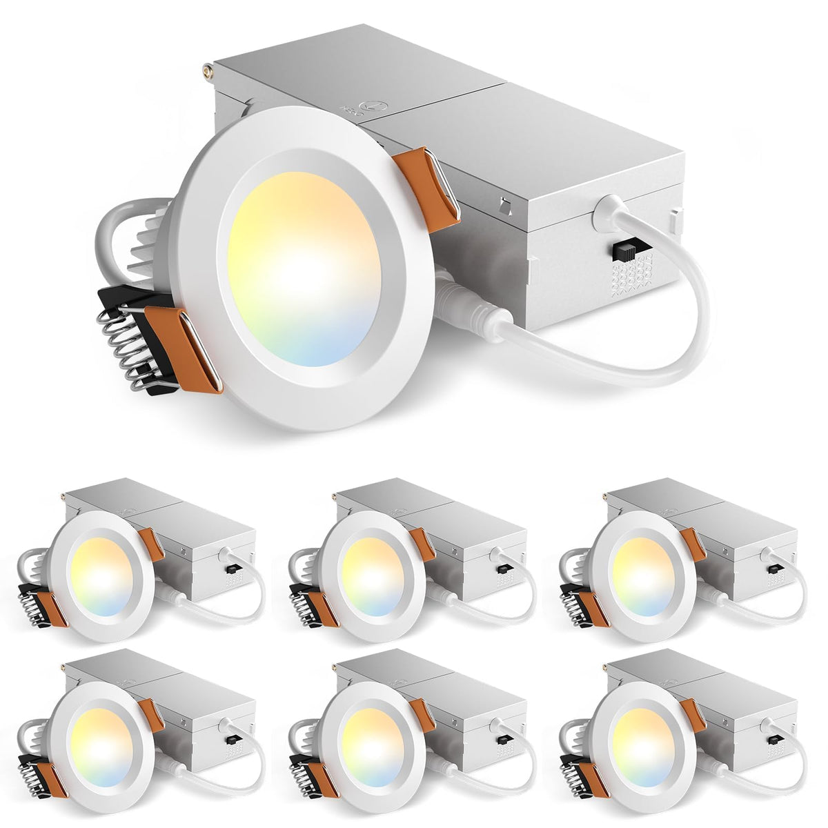 Amico 6 Pack 2in canless ceiling light with junction box for clean, easy installs.
