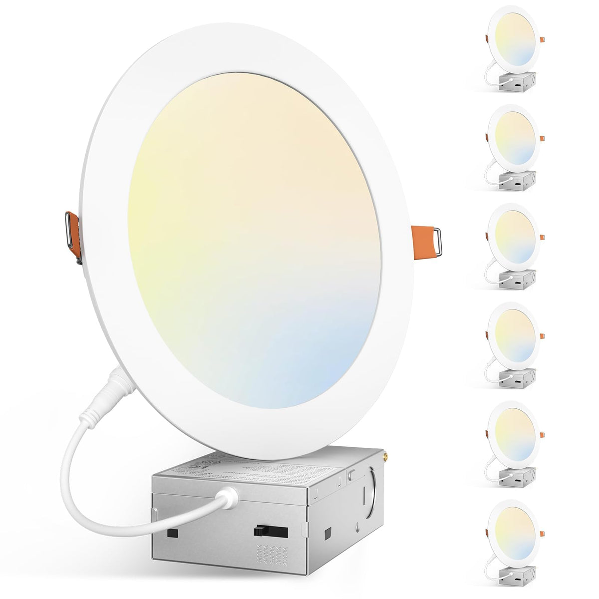 Amico 7-inch LED downlight with junction box for seamless ceiling install.