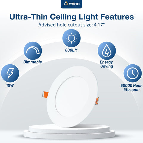 Amico 800 lumens 10W LED downlight for bright low-energy lighting.