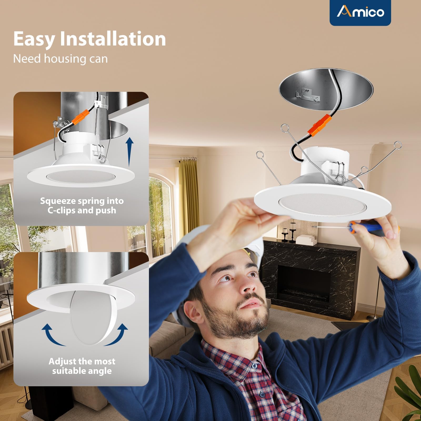 Amico 90-degree adjustable angle helps highlight art, corners, or task areas