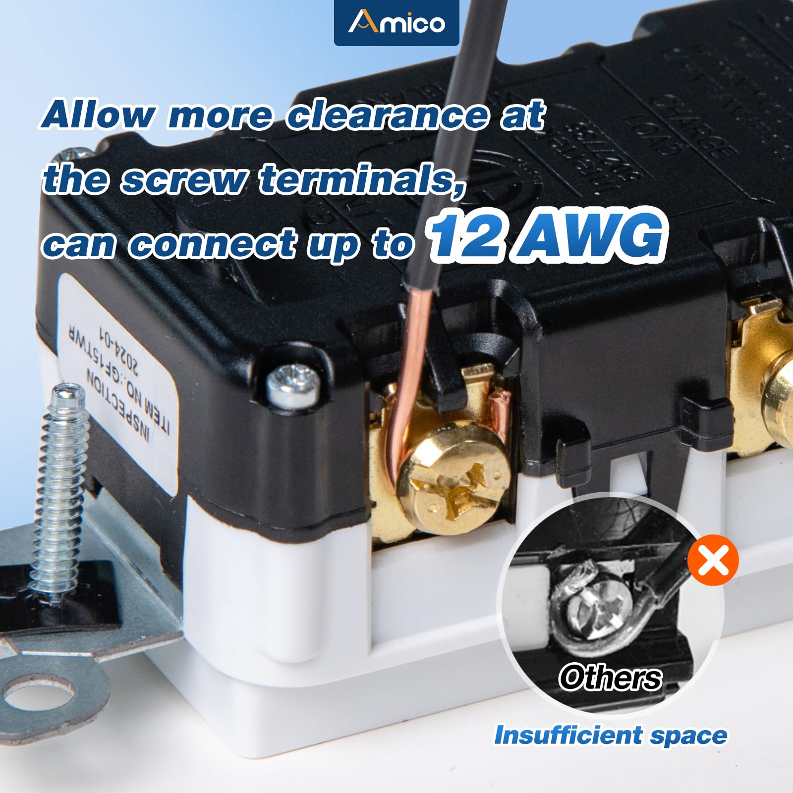Amico back and side wiring support for 12 AWG wires