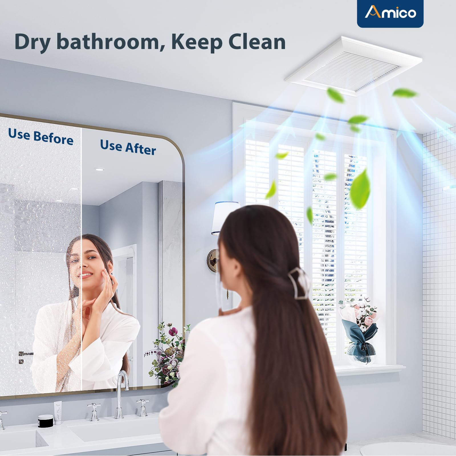 Amico 110 CFM airflow removes steam efficiently.