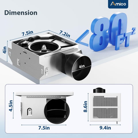 Amico UL-listed label on fan for electrical safety certification.