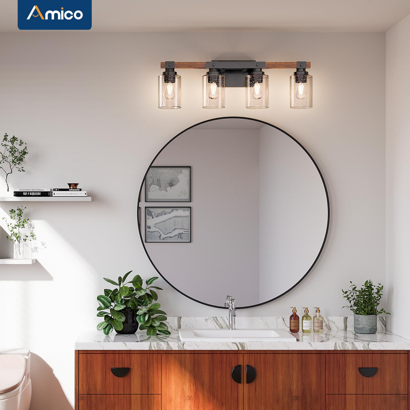 Amico vintage black wall sconce with bubble shade enhances mood lighting.