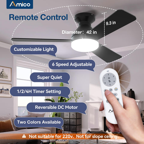 Amico ceiling fan with remote control, convenient speed and light adjustments.