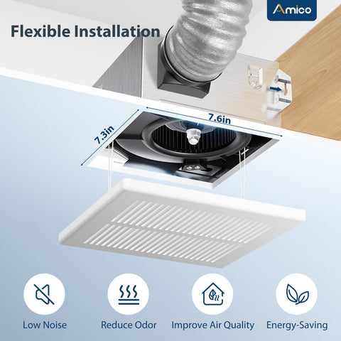 Amico ceiling-mounted retrofit fan installation for easy retrofits.