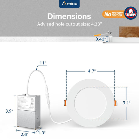 Amico damp-rated lights suitable for bedrooms, kitchens, bathrooms and hallways.