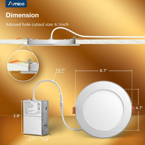 Amico damp rated recessed light safe for bathrooms and kitchens.