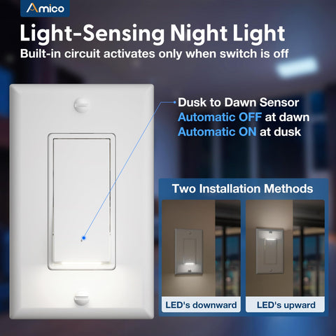 Amico UL-listed switch designed for residential use.