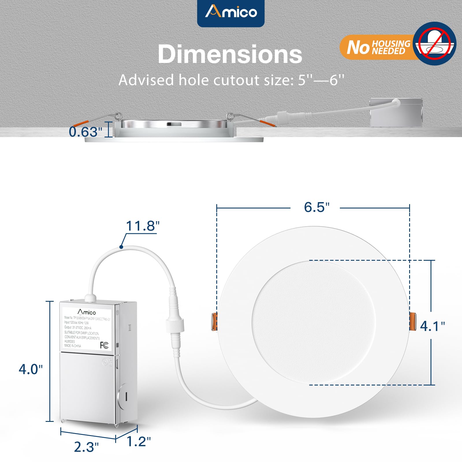 Amico dimmable downlight from 5 to 100 percent for flexible brightness