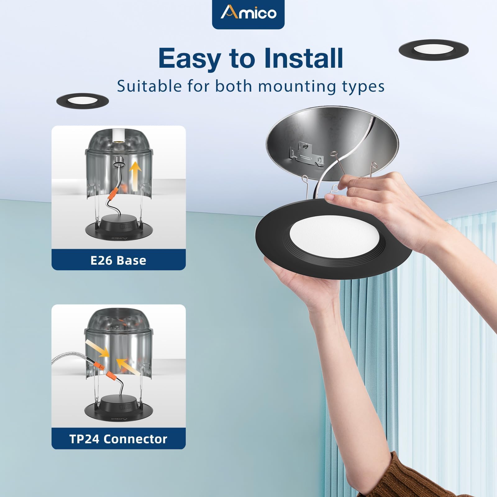 Amico dimmable can lights and 5CCT options for mood control