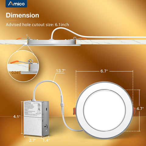Amico dimmable canless wafer downlight offers a sleek, flush ceiling look.