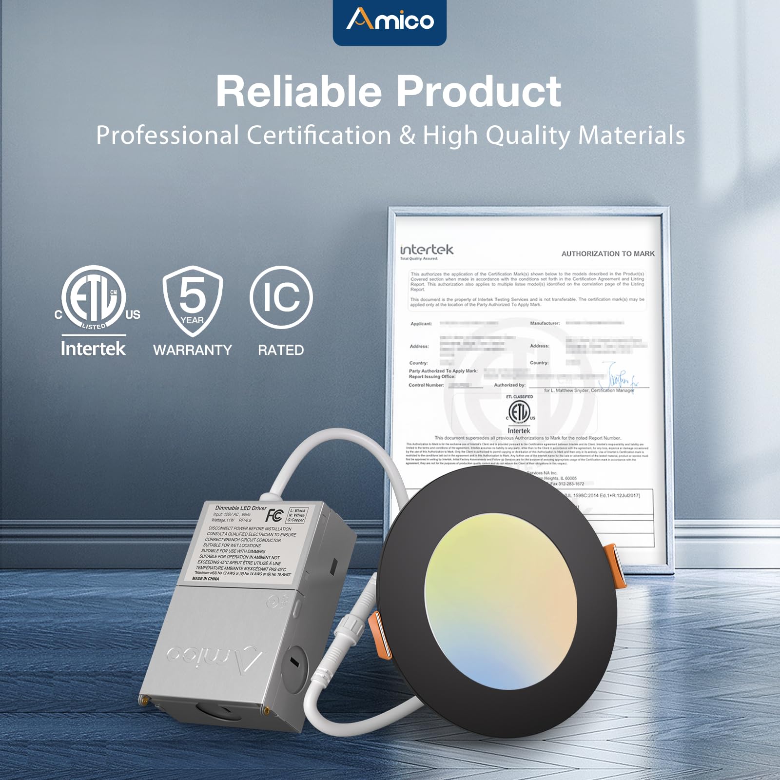 Amico dimmable recessed downlight enables smooth brightness control.